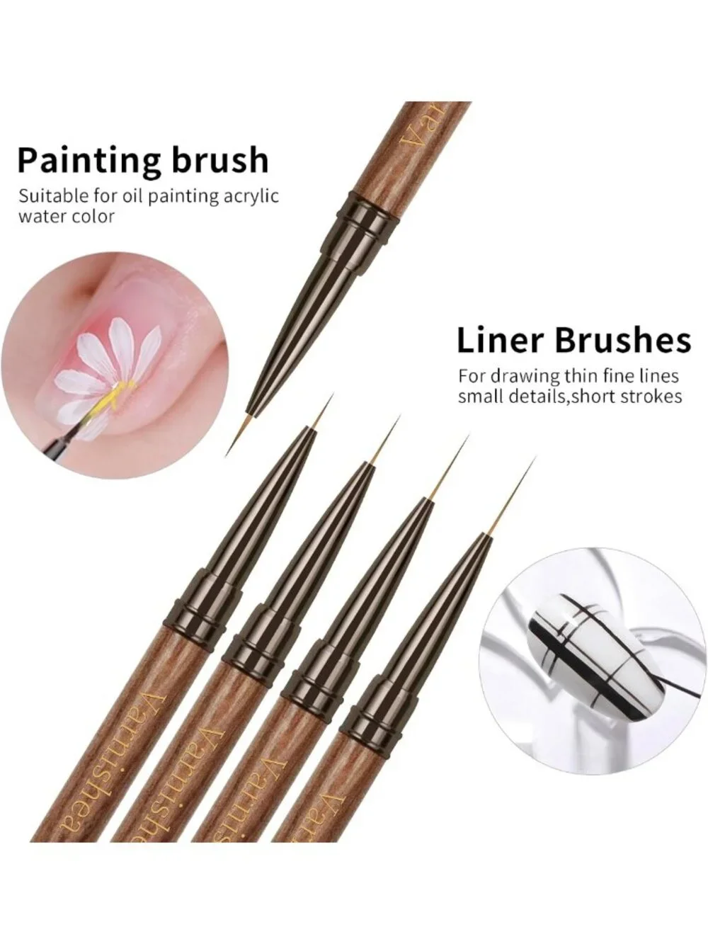 9Pcs Professional Nail Art Brushes Set - Sandalwood Handle, Gel Polish & Dotting